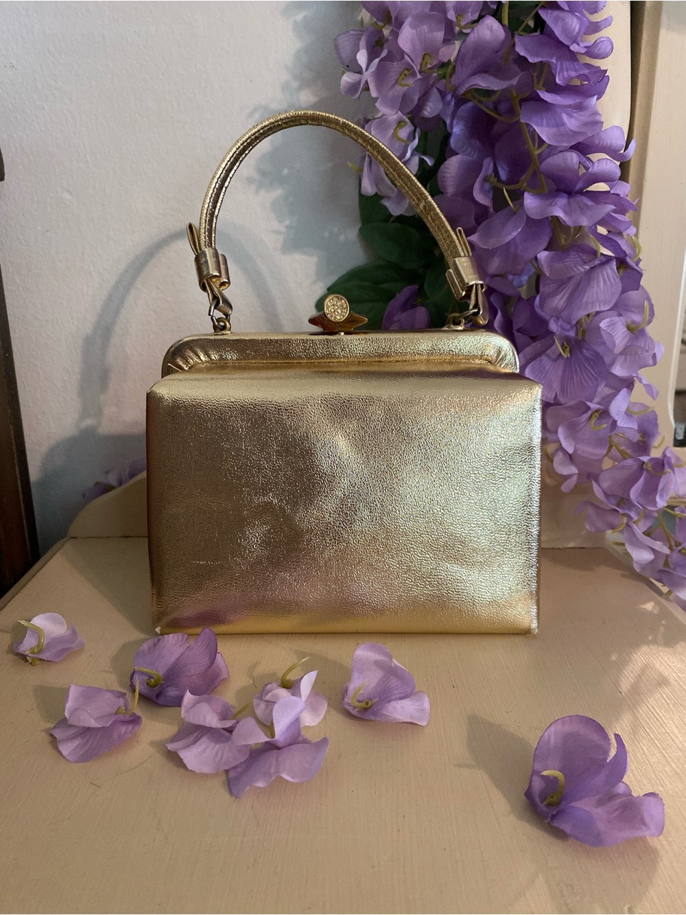Vintage ‘90s After Five Gold Lame Metallic Top-Handle Evening Bag